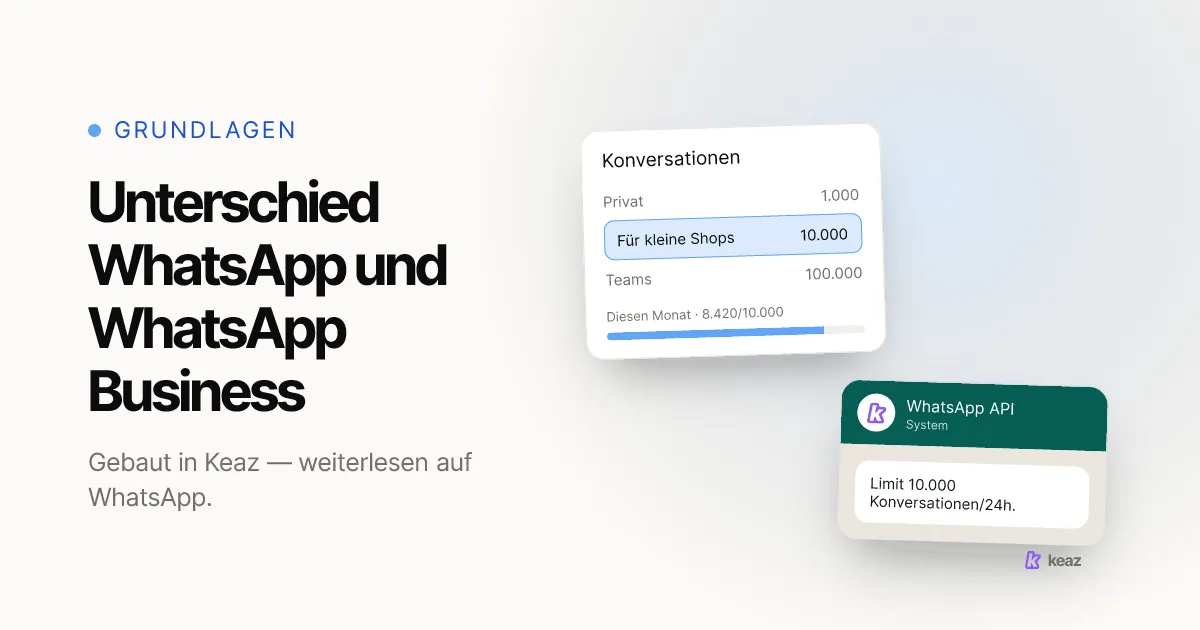 Keaz Cover: WhatsApp vs. WhatsApp Business vs. Business API im Vergleich