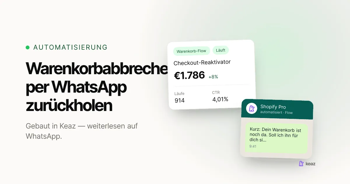 Keaz Cover: abgebrochene Shopify-Warenkörbe per WhatsApp zurückholen
