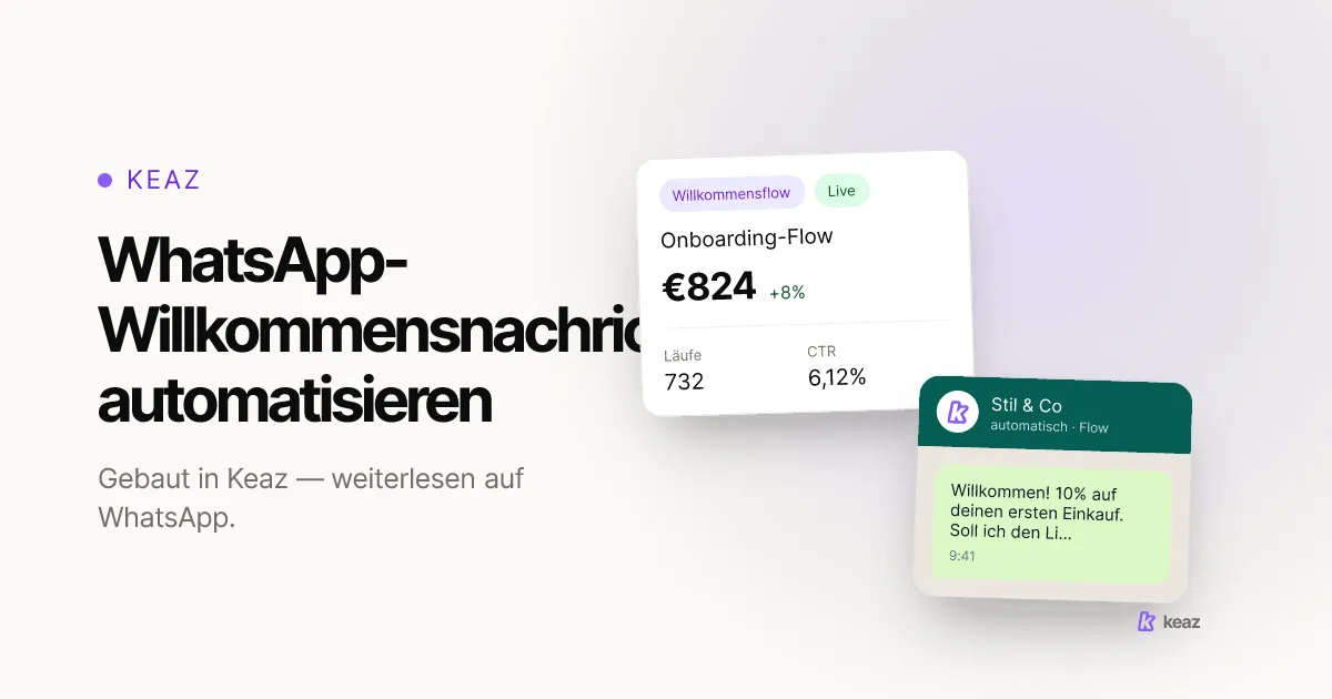Keaz Cover: automatisierte WhatsApp-Willkommensnachricht für Shopify-Shops einrichten