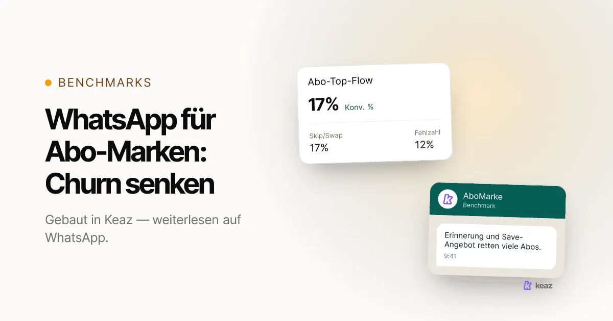 Keaz Cover: WhatsApp-Retention-Flows für Abo-Marken — Skip, Swap, Pause, Failed Payment und Cancel-Save