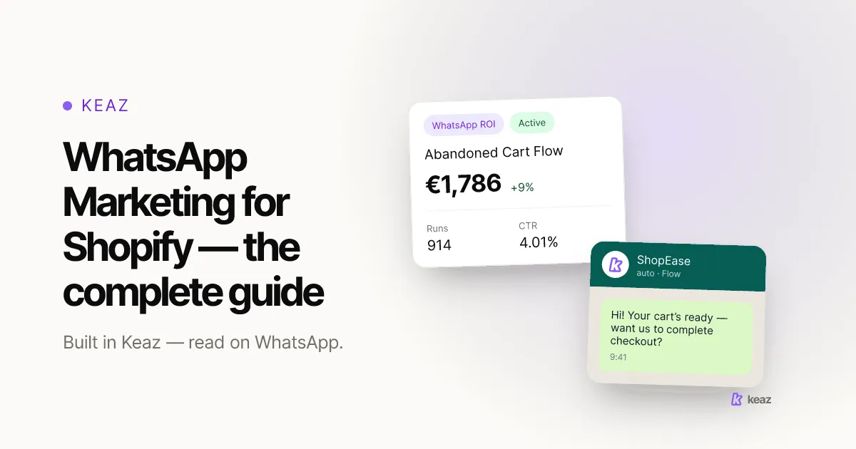 Keaz cover: the complete guide to WhatsApp marketing for Shopify stores