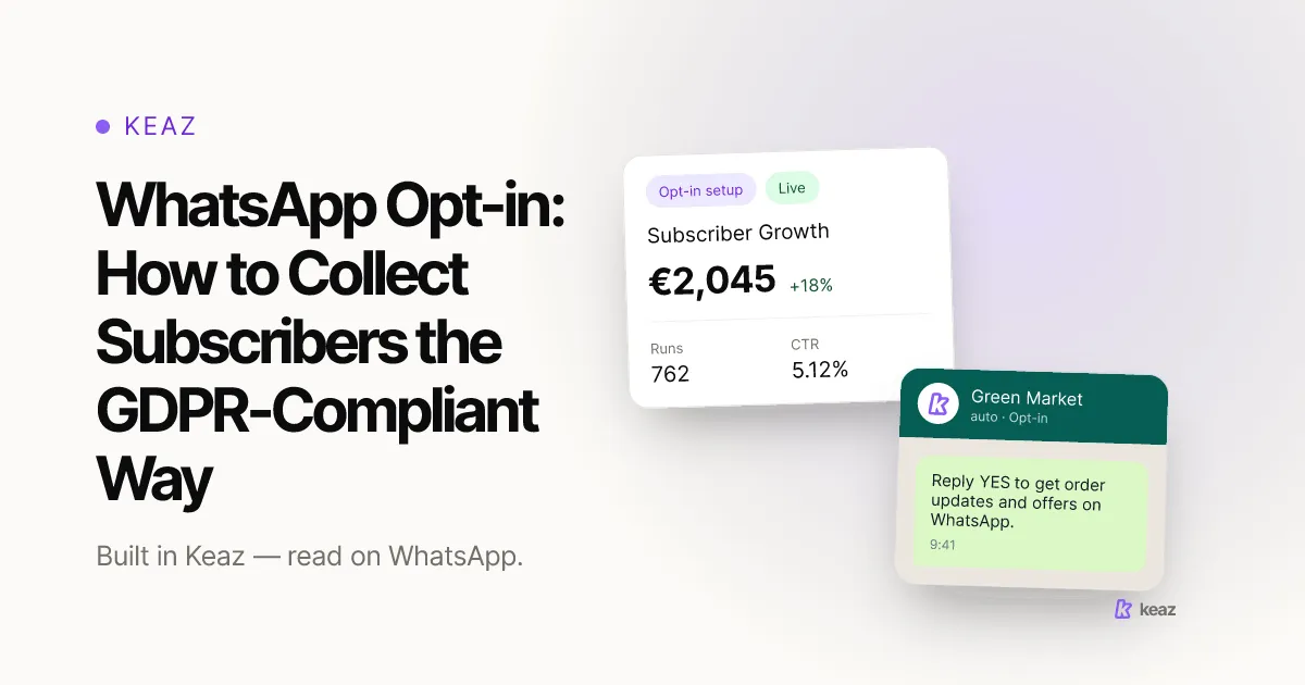Keaz cover: how Shopify stores collect GDPR-compliant WhatsApp opt-ins