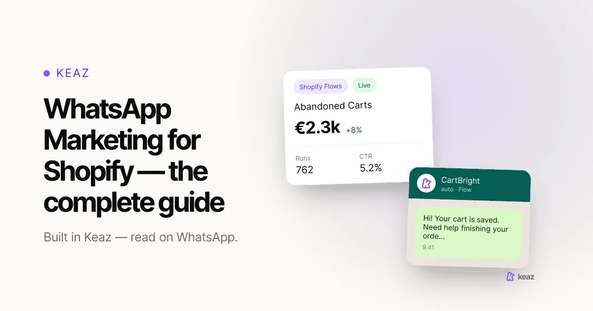 Keaz cover: the complete guide to WhatsApp marketing for Shopify stores