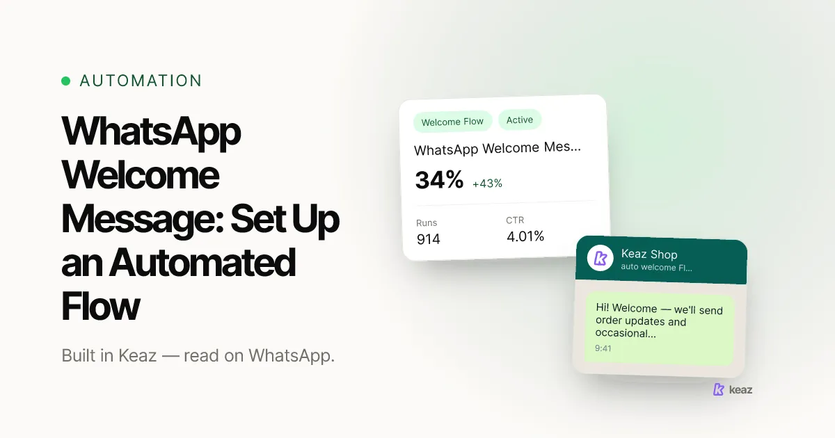 Keaz cover: setting up an automated WhatsApp welcome message for a Shopify store