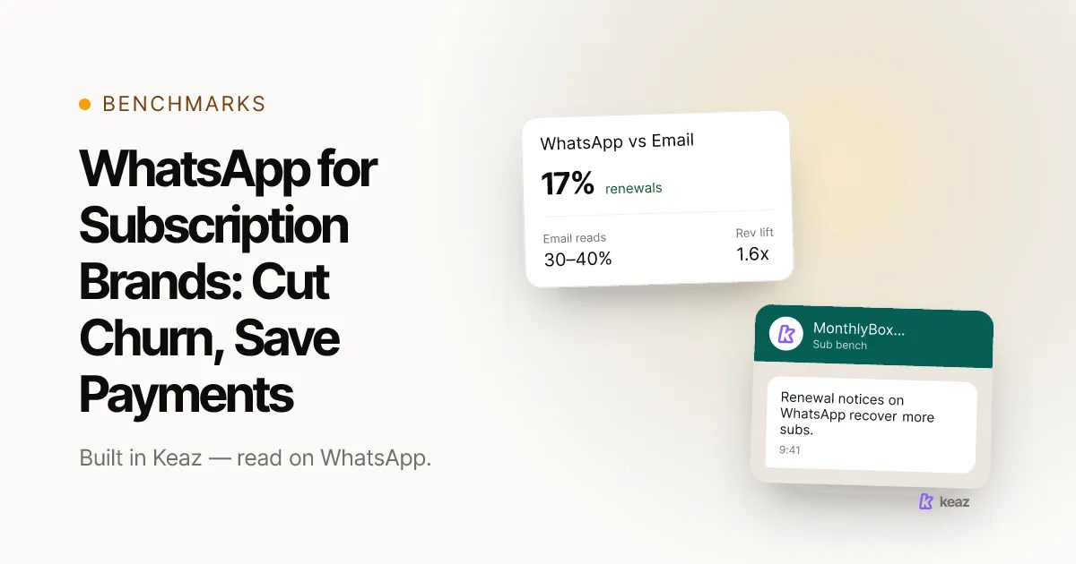Keaz cover: WhatsApp retention flows for subscription brands — skip, swap, pause, failed-payment recovery and cancel-save