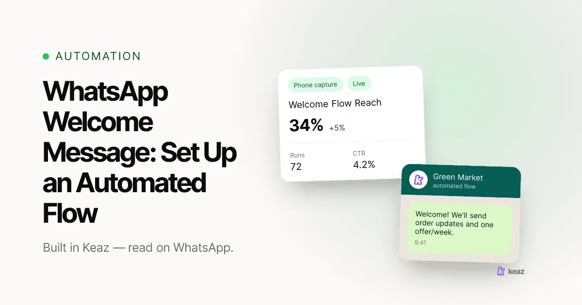 Keaz cover: setting up an automated WhatsApp welcome message for a Shopify store