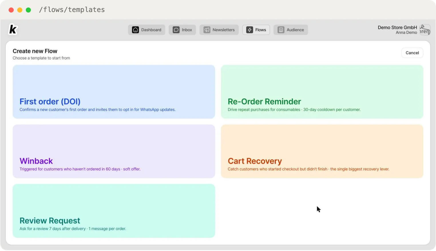 The template selection — pick a pre-built flow template or start from scratch